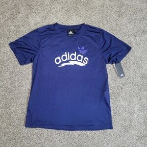 Adidas Mens Size Large Blue Logo Short Sleeve Lightweight Tshirt ID4818 NWT